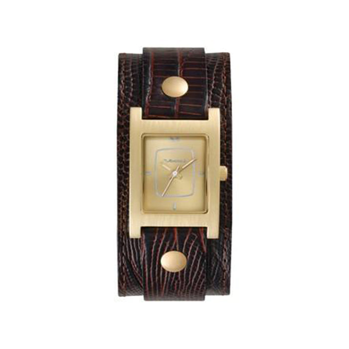 Vestal Electra Women's Stainless Analog Watch - Brown Lizard Leather Strap - Gold-Tone Dial - EA013