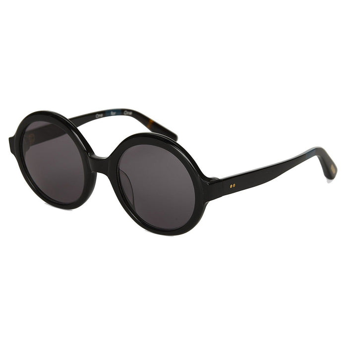 Womens Harlow Shiny Black Frame Dark Grey Lens Round Sunglasses - 10014824