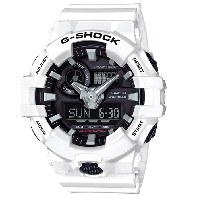 Casio G-SHOCK Mens White Resin Band Black Dial Ana-Digi Watch - GA700-7A
