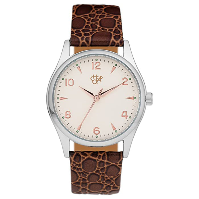 Cheapo Rodger Unisex Stainless Steel Case Brown Leather White Dial Silver Watch - 14226DD