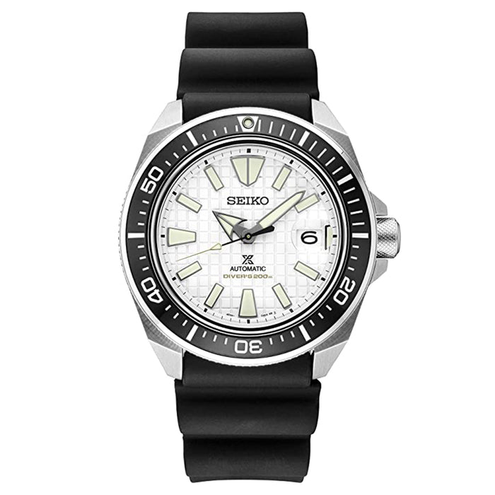 SEIKO Mens White Dial Black Silicone Band Automatic Watch - SRPE37
