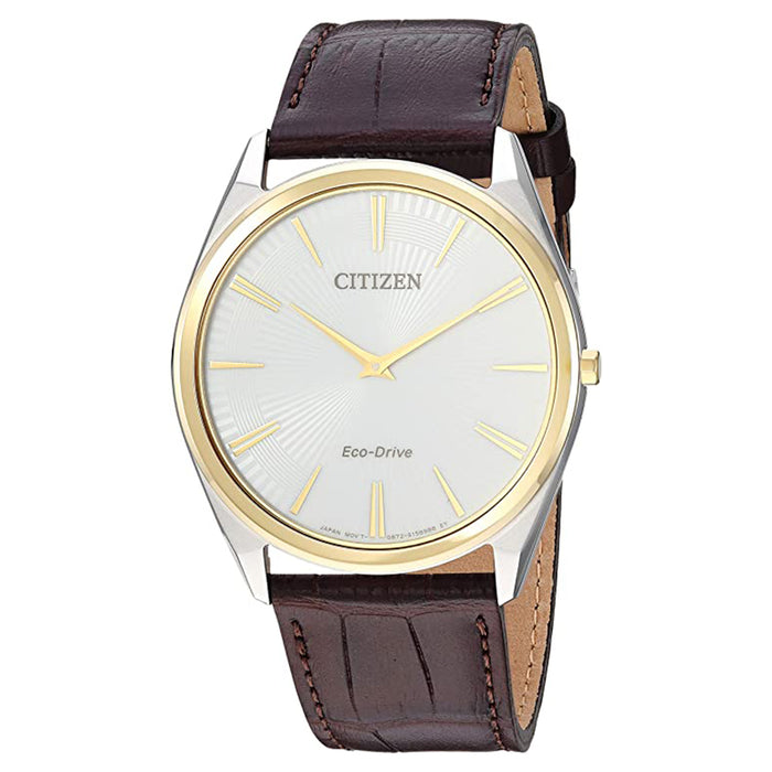 Citizen Men's White Dial Dark Brown Leather Band Quartz Watch - AR3074-03A