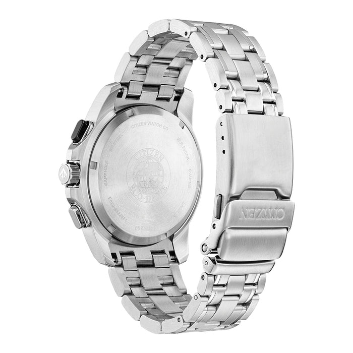 Citizen Mens Eco-Drive Stainless Steel Bracelet Black Dial Chronograph Watch - BL5578-51E