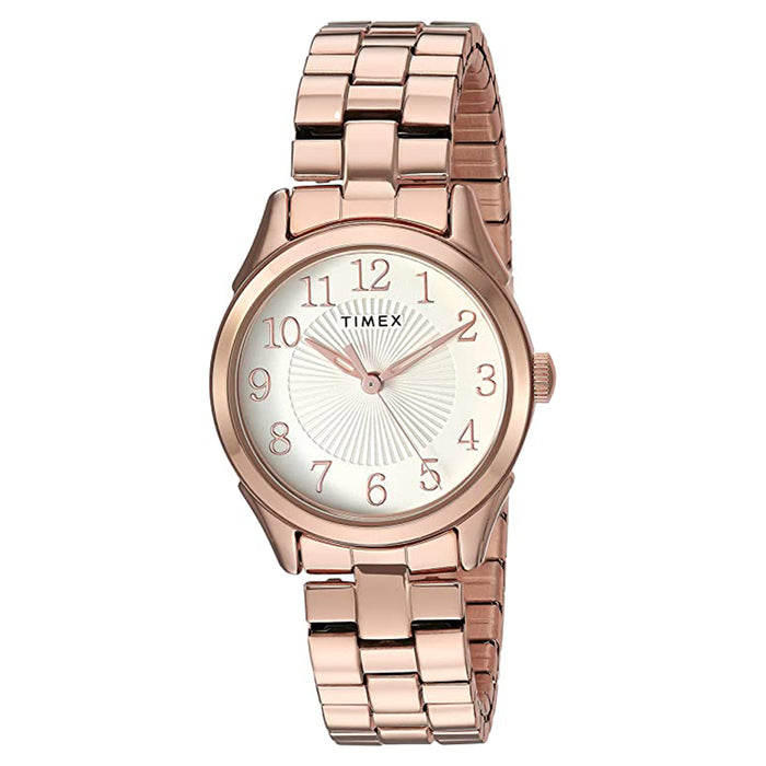Timex Womens Briarwood Rose Gold-Tone Band White Dial Stainless Steel Quartz Watch - TW2T45600