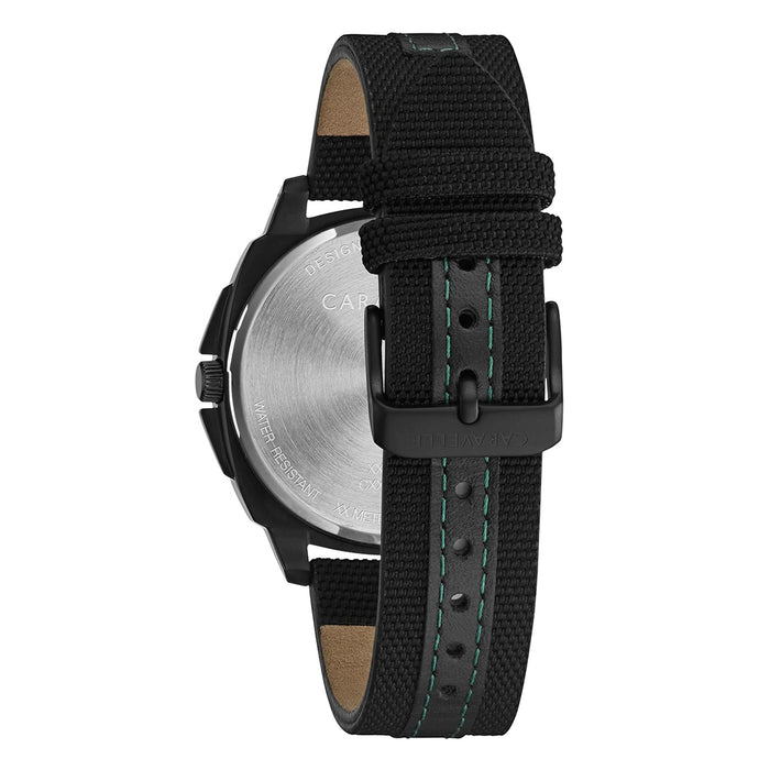 Caravelle Dress Mens Black Nylon Band Black Quartz Dial Watch - 45B155