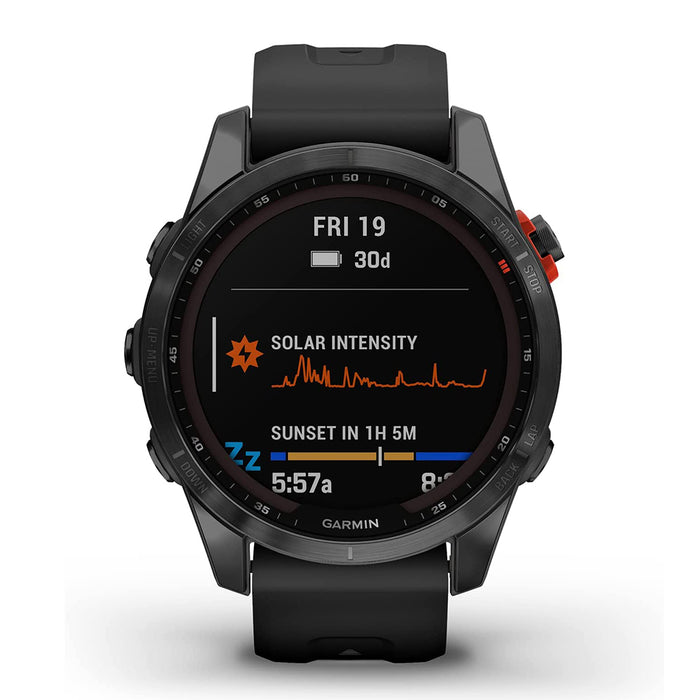 Garmin fenix 7S Solar Edition Slate Gray with Black Band Smaller sized with Solar Charging Capabilities GPS Touchscreen smartwatch - 010-02539-12