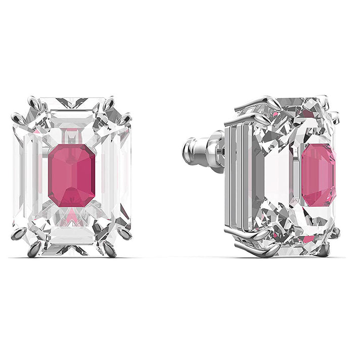 Swarovski Women's Pink and Clear Crystal Rhodium Finish Chroma Oversized Stud Earrings - 5600627