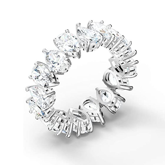 Swarovski Women's White Crystal Stones on Rhodium Plated Pear-Shaped Vittore Ring - SV-5572824