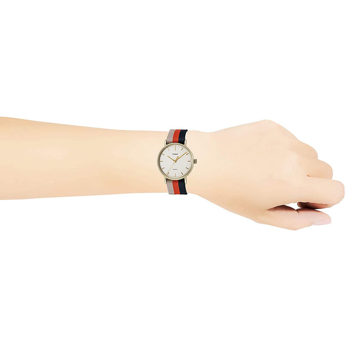 Timex Womens Fairfield Nylon Slip-Thru Strap White Analog Dial Quartz Watch - TW2P91600