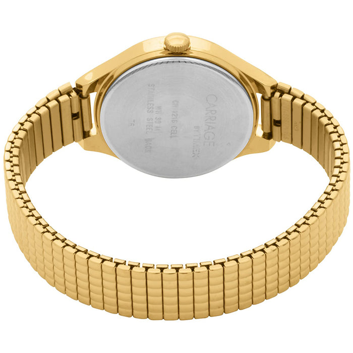Timex Carriage Womens Gold-Tone Stainless Steel Bracelet White Analog Dial Quartz Watch - C3C238