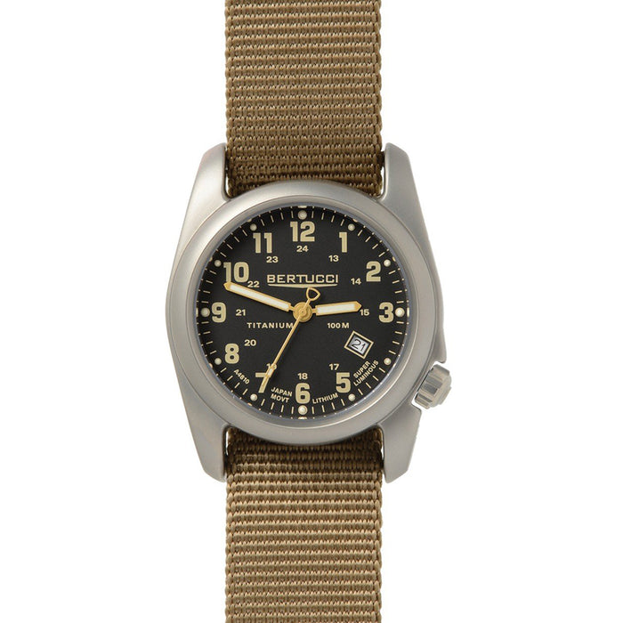 Bertucci A-2T Original Classic Mens Titanium Watch - Dark Khaki Nylon Strap - Black Dial - 12700