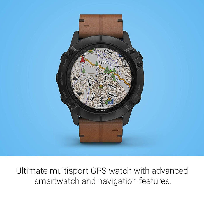 Garmin fenix 6X Sapphire Brown Leather Band Black Digital Dial GPS Smart Watch - 010-02157-13