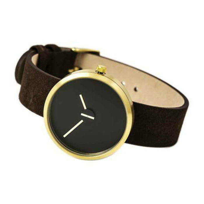 Projects Unisex Sometimes Analog Stainless Watch - Brown Leather Strap - Black Dial - 7290B