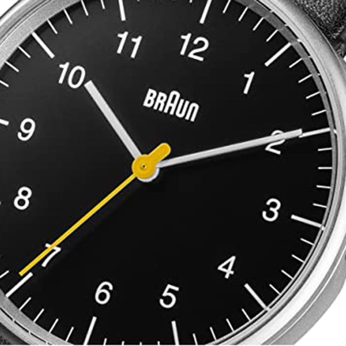 Braun Mens Classic Black Dial Leather Band Stainless Steel Watch - BN0021BKBKG