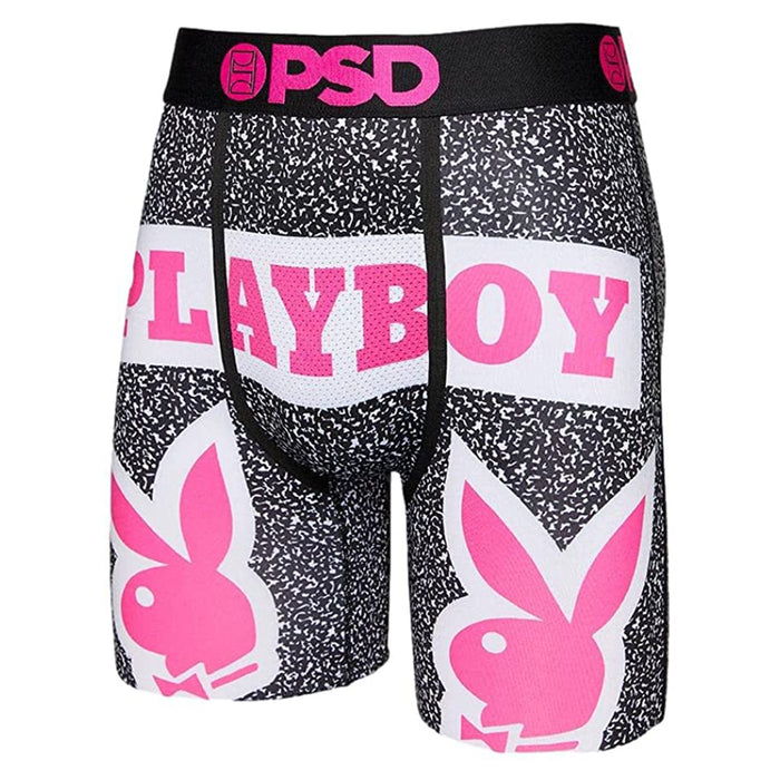 PSD Mens Black/Playboy Static Stretch Elastic Wide Band Boxer Brief Underwear - 122180044-BLK