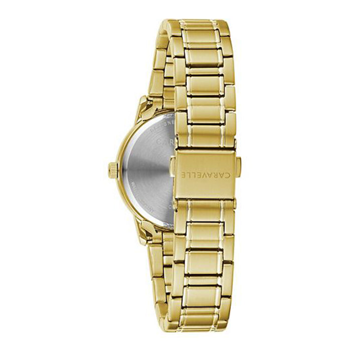 Caravelle Womens Golden Stainless Steel Bracelet Band Silver Quartz Dial Watch - 44P102