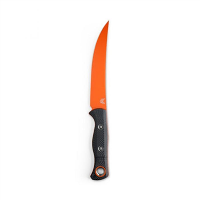 Benchmade Black Carbon Fiber Handle Orange S45VN Trailing Point Fixed Blade Meatcrafter Knife - BM-15500OR-2