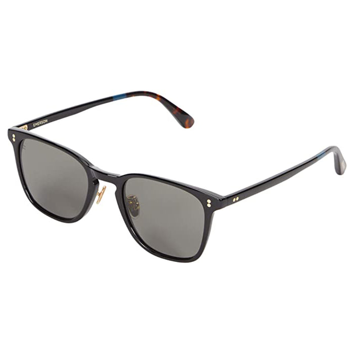 TOMS Unisex Shiny Black Frame Grey Lens Non-Polarized Emerson Rectangular Sunglasses - 10015508