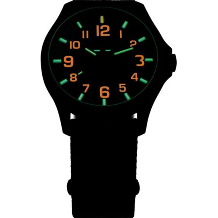Traser P67 Officer Pro Gunmetal Mens Black/Orange Textile Band Black Quartz Dial Watch - 107425