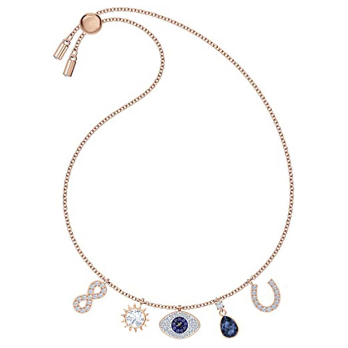Swarovski Womens Blue White Crystal Rose-Gold Tone Plated One size Symbolic Evil Eye Charm Bracelet - SV-5497668