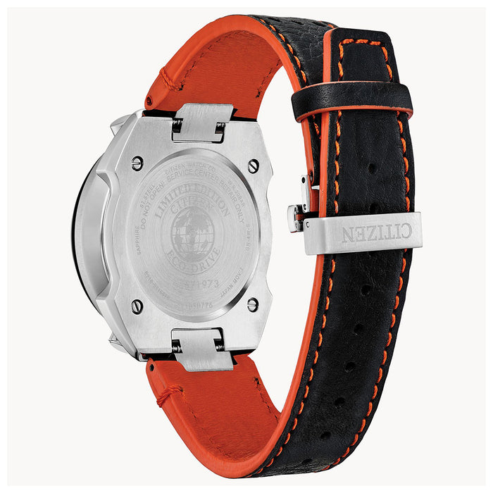Citizen Eco-Drive Mens Black Leather Band Orange Quartz Dial Watch - AV0078-04X