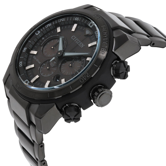 Citizen Eco-Drive Mens Chronograph Stainless Steel Case and Bracelet Black Watch - CA4184-81E