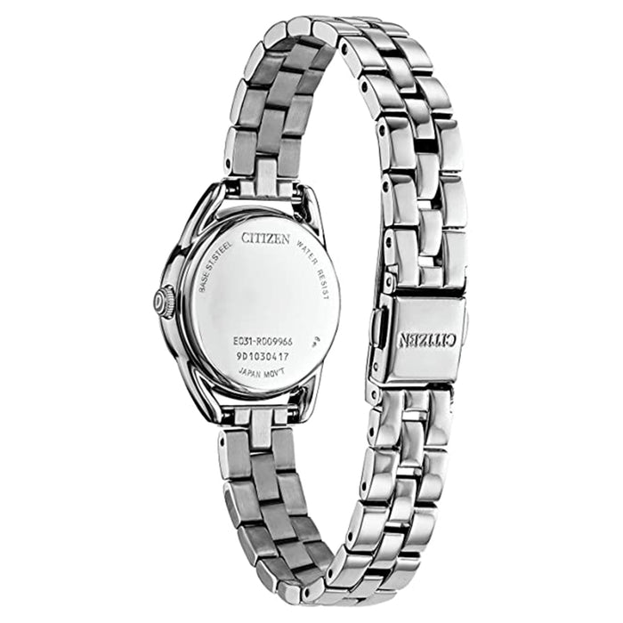 Citizen 11 Casual Eco Drive Women's Silver Stainless Steel Strap Black Quartz Dial Watch - EM0680-70E