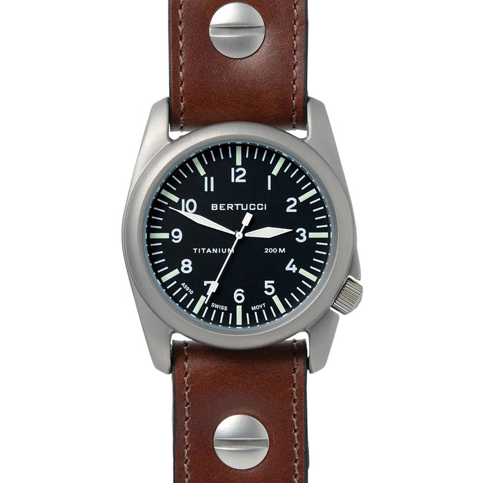 Bertucci Men's A-4T Black Dial Vintage Brown Leather Band Swiss Quartz Watch - 13403