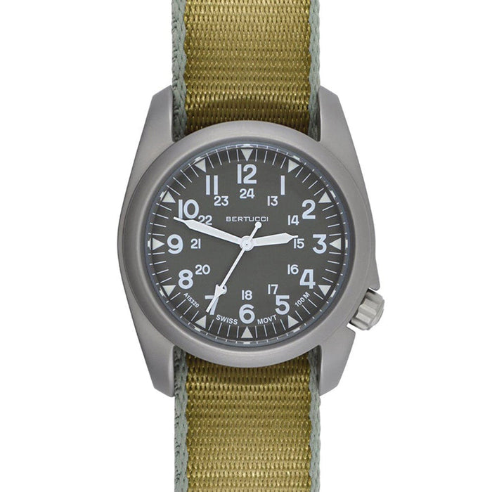 Bertucci Mens A-2S Vintage Drab Edging Comfort-Webb Band Field Drab Dial Endeavor Khaki Analog Swiss Quartz Watch - 11505