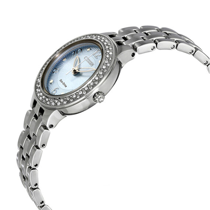 Citizen Eco-Drive Womens Silver-Toned Stainless Steel Band Blue Dial Watch - FE2080-56L