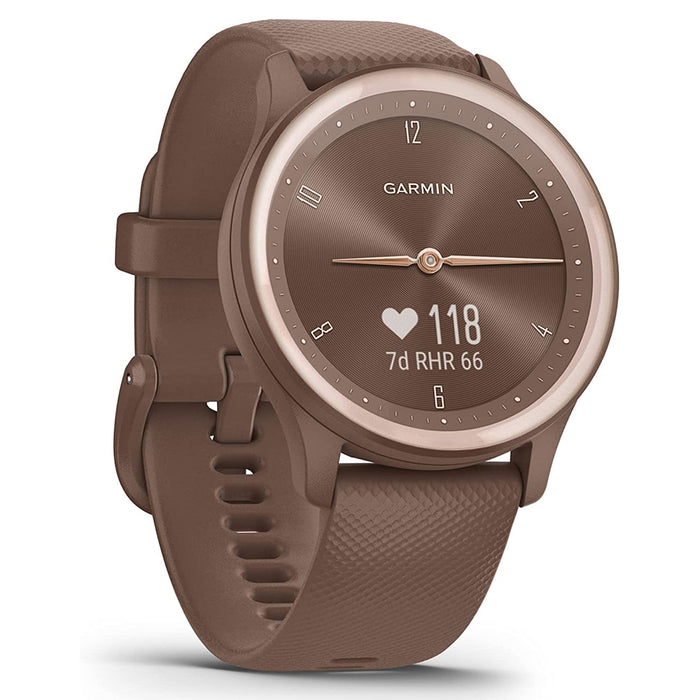 Garmin vivomove Sport Cocoa Case and Silicone Band with Peach Gold Accents Health and Wellness Features Touchscreen Hybrid Smartwatch - 010-02566-02
