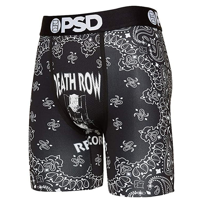PSD Mens Death Row Records Bandana Urban Athletic Stretch Elastic Wide Band Boxers Briefs with 7 inch Inseam Underwear