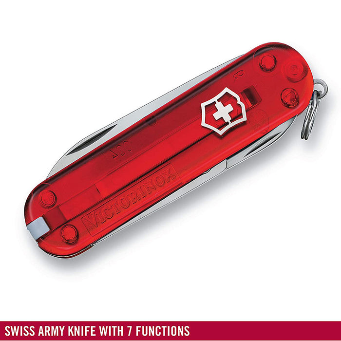 Victorinox Red Translucent Plastic Handle Stainless Steel Blade Swiss Army Folding Knife - 0.6223.T