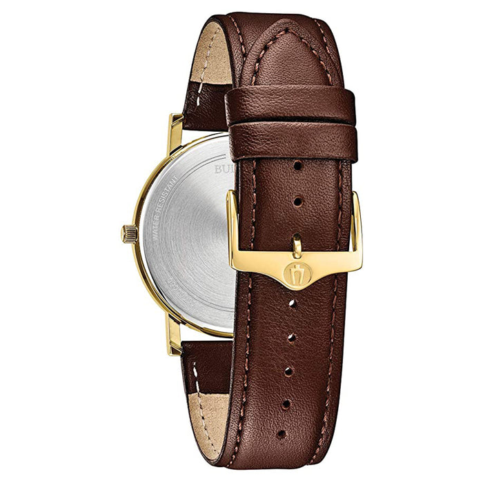 Bulova Millenia Mens Brown Leather Band White Quartz Dial Watch - 97B183