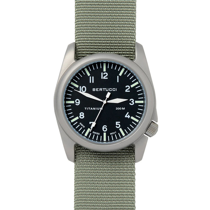 Bertucci Men's A-4T White Black Dial Deffender Drab Nylon Band Swiss Quartz Watch - 13400