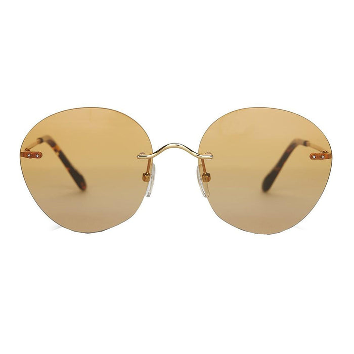 Women Gold Frame Honey Lens Oval Sunglasses - 10012342