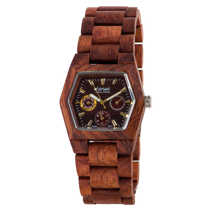 Tense Mens Marmot Multifunction Wood Case and Bracelet Brown Dial African Rosewood Watch - G8303R