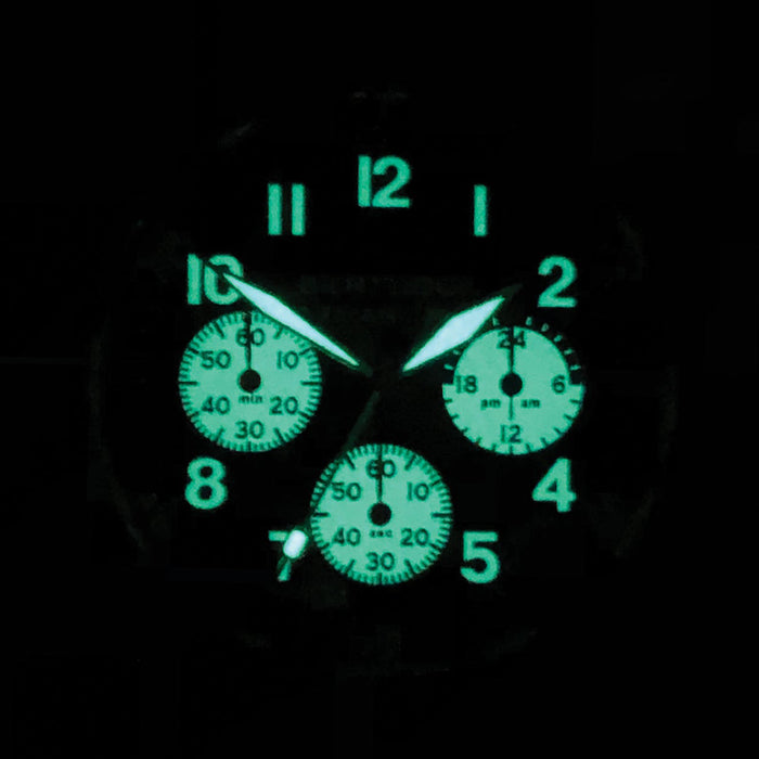 Bertucci Mens A-11T Americana Black Dial Kodiak Matte Horween Analine Latigo Leather Band Chronograph Watch - 13346