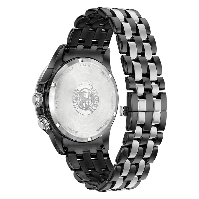Citizen Calendrier Eco-Drive Mens Black/Silver Stainless Steel Band Black/Silver Dial Watch - BU2088-50E