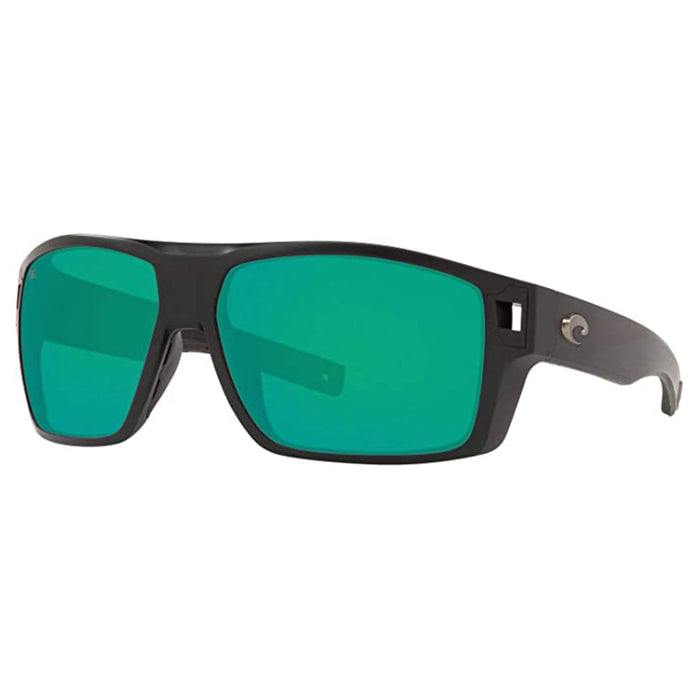 Costa Del Mar Men's Matte Black Frame Green Mirror Lens Polarized Diego Rectangular Sunglasses - DG011OGMGLP