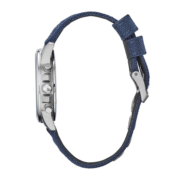 Citizen Military Eco-Drive Chronograph Mens Blue Nylon Band Blue Quartz Dial Watch - AT0200-21L