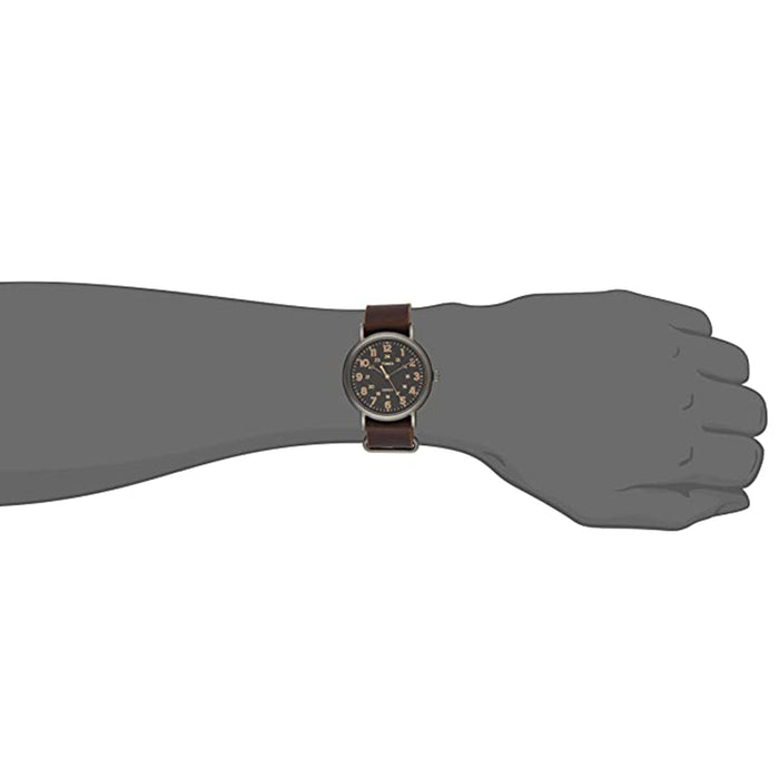 Timex Mens Black Dial Brown Leather Band Weekender Quartz Watch - TW2P85800