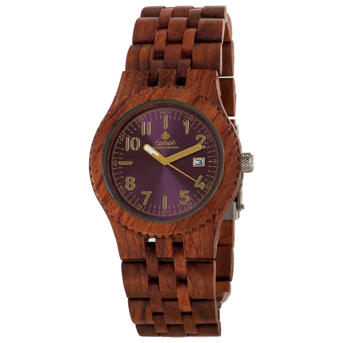 Tense Mens Discovery Yukon Jumbo Wood Case and Bracelet Purple Dial Rosewood Watch - J5200R-V