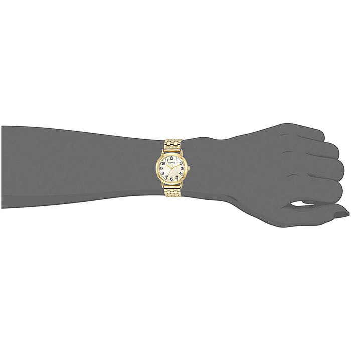 Timex Carriage Womens Gold-Tone Stainless Steel Bracelet White Analog Dial Quartz Watch - C3C745