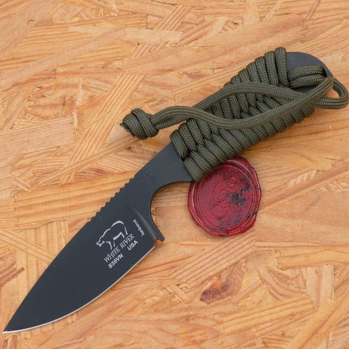 White River Black Olive Paracord Handle Backpacker Black Ionbond Coated Fixed Blade Knife - WRM1-POD-CBI