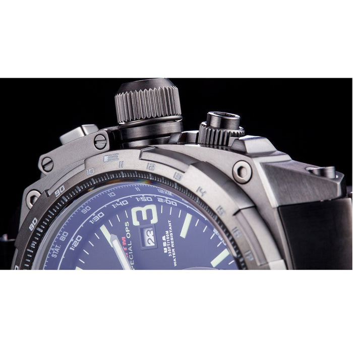 MTM Mens Special Ops Black Dial Band Titanium Cobra 44 Chronograph Watch - C44BKTIT