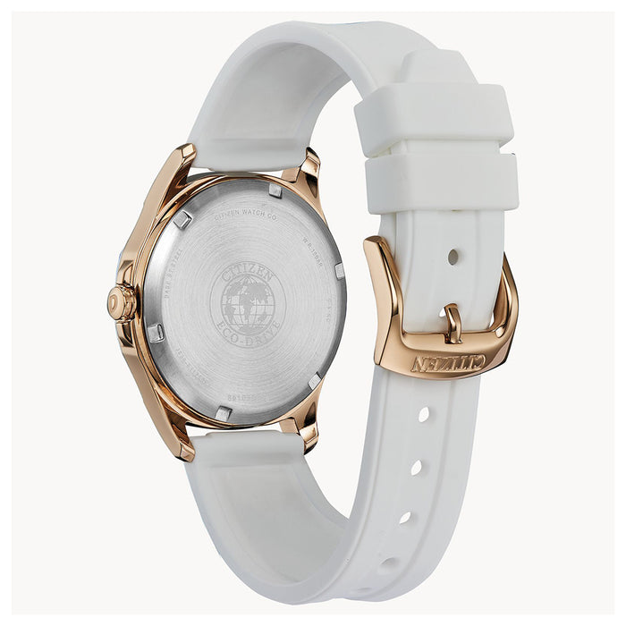 Citizen Eco Drive Womens White Silicone Band Mother of Pearl Quartz Dial Watch - FE7056-02D