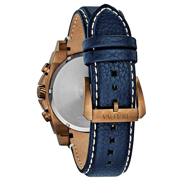 Bulova Precisionist Mens Blue Leather Band Blue Quartz Dial Watch - 97B186