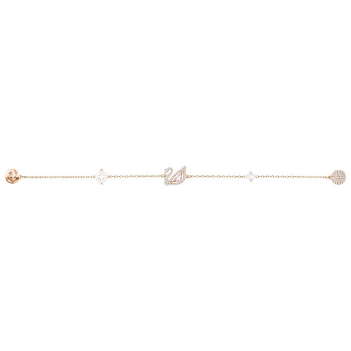 Swarovski Women's Pink and White Crystals with Rose-Gold Tone Plated Chain Dazzling Swan Bracelet - 5472271