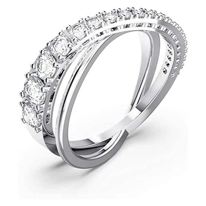 Swarovski Women's White Crystal Stones Rhodium Plated Spiral Design Twist Rows Ring - 5572724